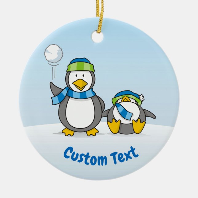 Schneeballpinguine-Keramik Keramik Ornament (Vorne)