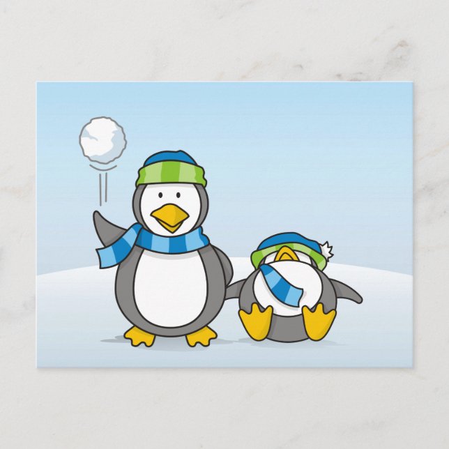 Schneeballpinguine Postkarte (Vorderseite)