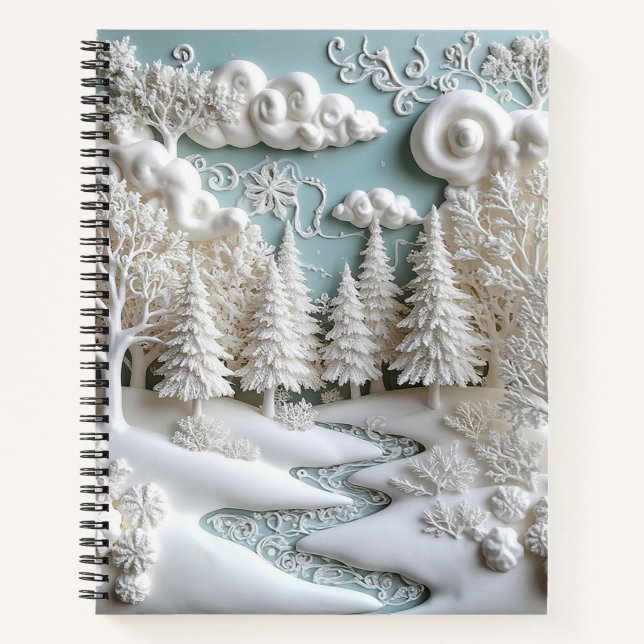 Schneebaume und frostige Muster Notizbuch (Vorderseite)