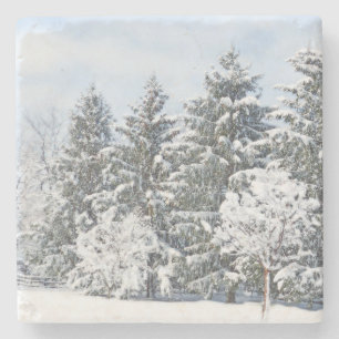 SCHNEEBEDECKTE BÄUME/ MARMORSTEIN-UNTERSETZER STEINUNTERSETZER