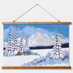 Schneebedeckte Berge Holz Überdachte Wandteppiche