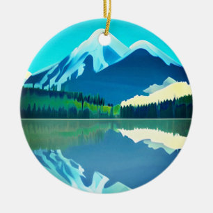 Schneebedeckte Berge in einem See Keramik Ornament