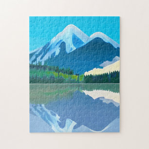 Schneebedeckte Berge in einem See Puzzle