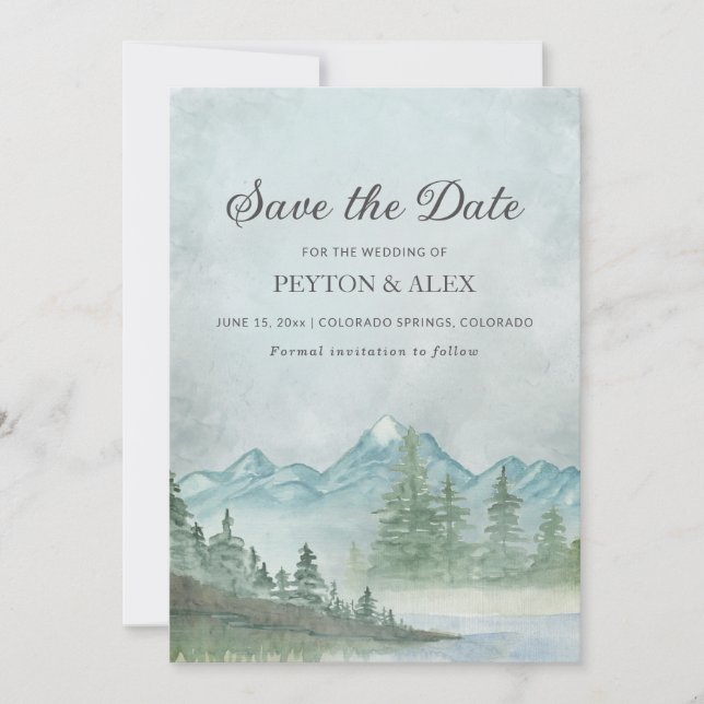 Schneebedeckte Berge Malersee Hochzeit Gerettet Save The Date (Vorderseite)