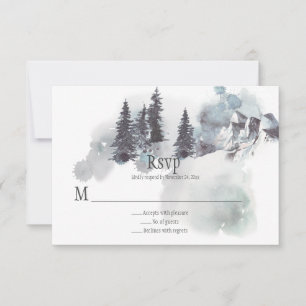 Schneebedeckte Berge Tannen Hochzeit RSVP Karte