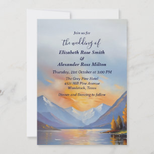 Schneebedeckte Berge und Hochzeiten am See Einladung