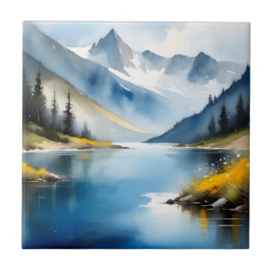 Schneebedeckte Berge und See Fliese