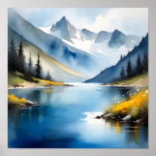 Schneebedeckte Berge und See Poster
