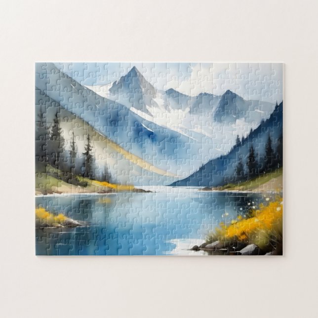 Schneebedeckte Berge und See Puzzle (Horizontal)
