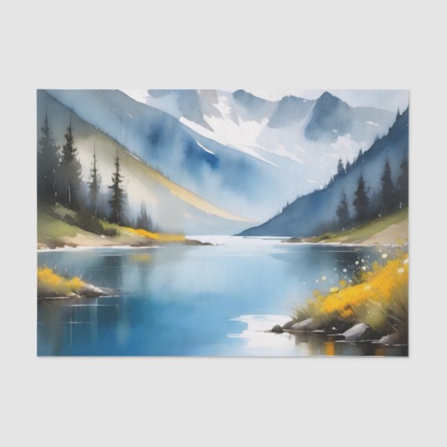 Schneebedeckte Berge und See Seidenpapier (Vorderseite)