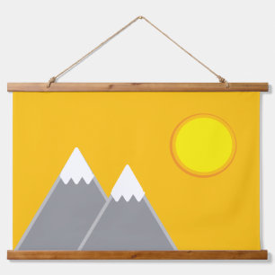 Schneebedeckte Berge und Sonne Wandteppich Mit Holzrahmen