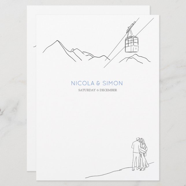 Schneebedeckte Berggipfel Skis Soft Snowflakes Menükarte (Vorne/Hinten)