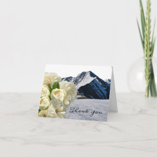 Schneebedeckte Berggipfel und Blumen Dankeskarte