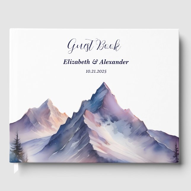 Schneebedeckte Berglandschaft Hochzeit Gästebuch (Vorderseite)