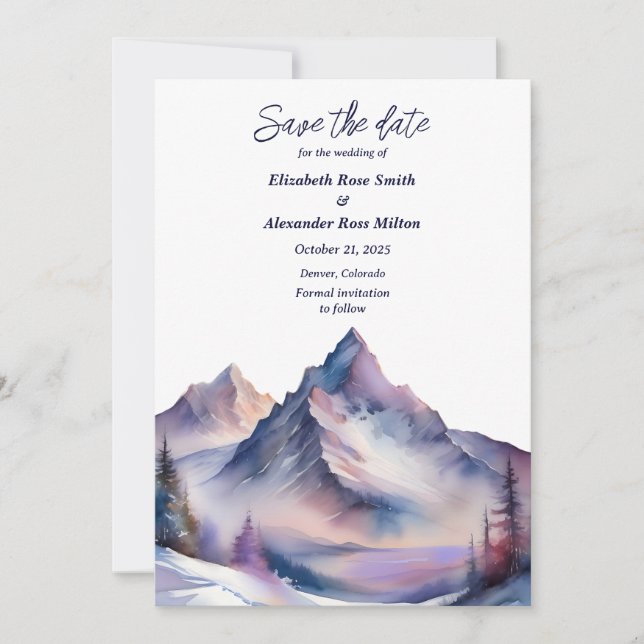 Schneebedeckte Berglandschaft Hochzeit Save The Date (Vorderseite)
