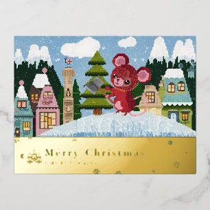 Schneebedeckte Bergmaus-Folie-Feiertagspostkarte C Folien Feiertagspostkarte