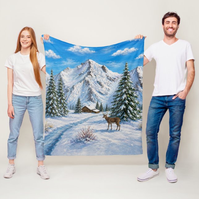 Schneebedeckte Bergtaldecke Fleecedecke (Beispiel)