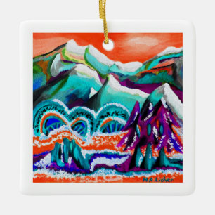 Schneebedeckte Bergwelt Keramikornament