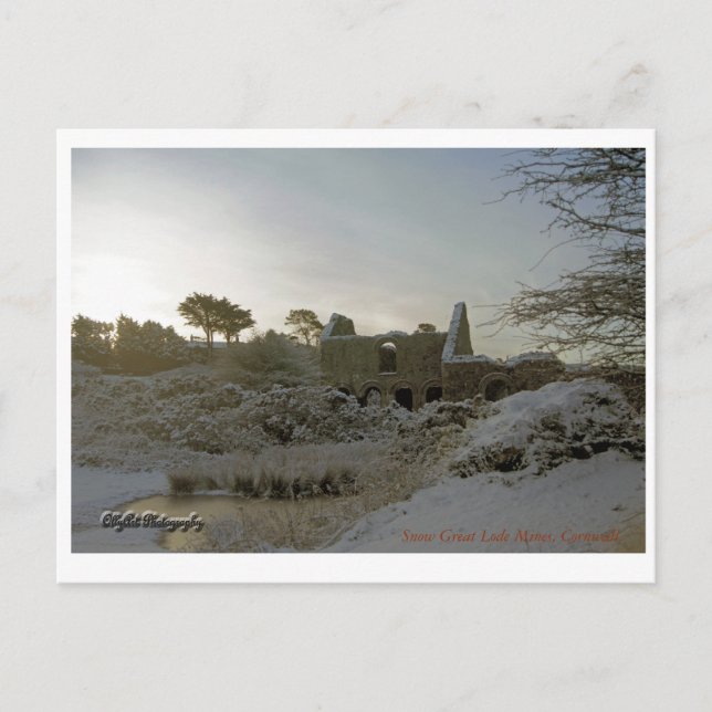 Schneebedeckte Bergwerke, Cornwall. Postkarte (Vorderseite)