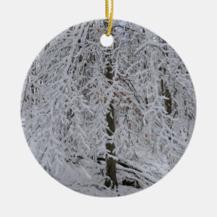 Schneebedeckte Birkenbaumkrone Keramik Ornament