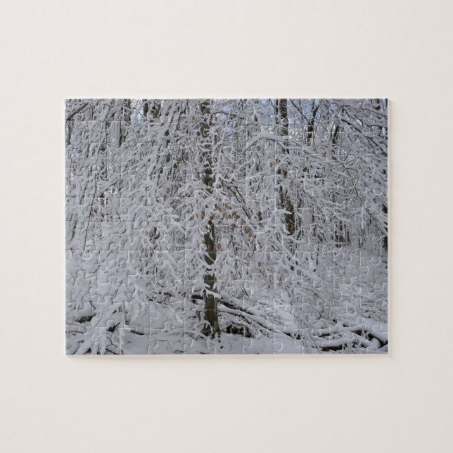 Schneebedeckte Birkenbaumkrone Puzzle (Horizontal)