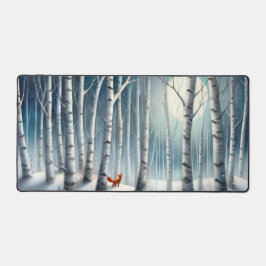 Schneebedeckte Birkenwald-Schreibtischmatte mit Fu Schreibtischunterlage