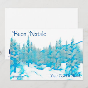 Schneebedeckte Blaue Bäume - Buon Natale Karte