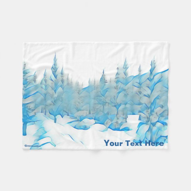 Schneebedeckte Blaue Bäume Fleecedecke (Vorderseite (Horizontal))