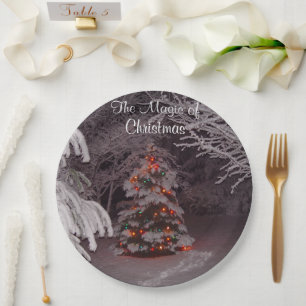 Schneebedeckte Branchen Weihnachtsleuchten Pappteller