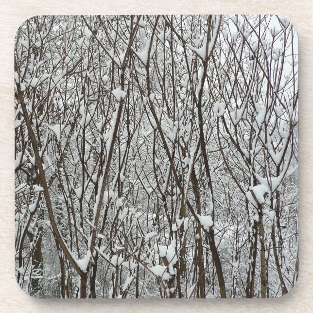 Schneebedeckte Branchen Winter Abstrakt Getränkeuntersetzer (Vorderseite)
