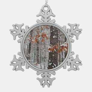 Schneebedeckte Eichen - Winterlandschaftsfotografi Schneeflocken Zinn-Ornament