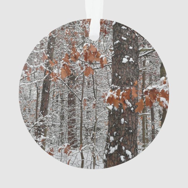 Schneebedeckte Eichenbäume Winternaturfotografie Ornament (Rückseite)