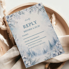 Schneebedeckte Floralien umrahmen nebligen Winter RSVP Karte