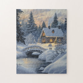 Schneebedeckte Hütte am Bach Puzzle