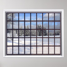 Schneebedeckte Imitate Winterlandschaft Fenster