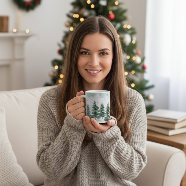 Schneebedeckte Kiefer - Winterlandschaft | Weihnac Kaffeetasse (Cozy up with this snowy pine tree mug,perfect for winter mornings and festive holiday vibes)