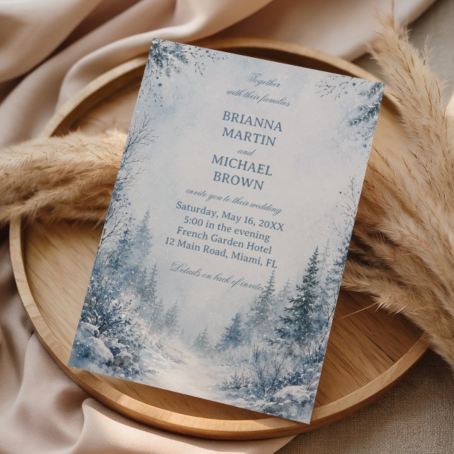 Schneebedeckte Kiefern Blau Save The Date (Von Creator hochgeladen)
