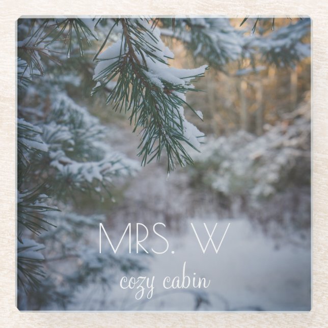 Schneebedeckte Kiefernäste Glasuntersetzer (Vorderseite)