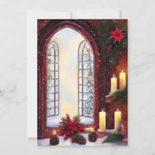 Schneebedeckte Kirchenfenster Budget Mini-Weihnach Feiertagskarte