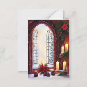 Schneebedeckte Kirchenfenster Budget Mini-Weihnach Mitteilungskarte
