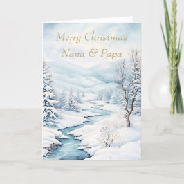 Schneebedeckte Landschaft Großeltern Weihnachtskar Dankeskarte