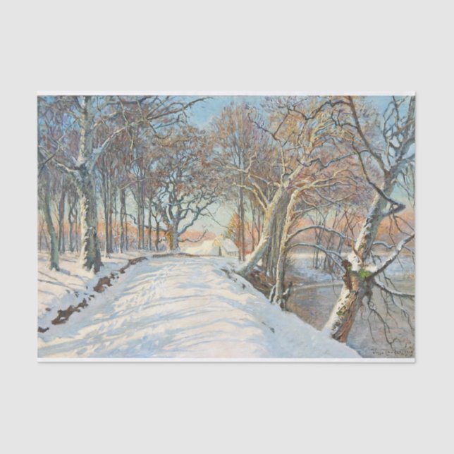 Schneebedeckte Landschaft, Viggo Langer, Decoupage Seidenpapier (Vorderseite)
