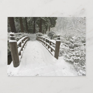 Schneebedeckte Mondbrücke, Japanischer Garten Postkarte