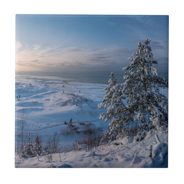 Schneebedeckte Ostseeküste Fliese (Vorderseite)