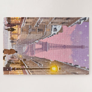 Schneebedeckte Pariser Winterstadt-Träume Puzzle
