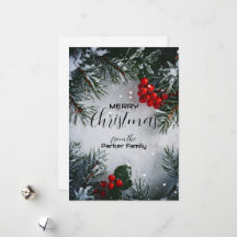 Schneebedeckte Pine Holly Berries Non-Foto