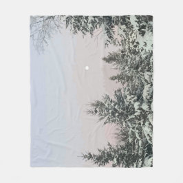 Schneebedeckte Pine Trees Moon Sunset Fleecedecke