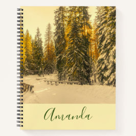 Schneebedeckte Pinienwälder Foto Notizbuch