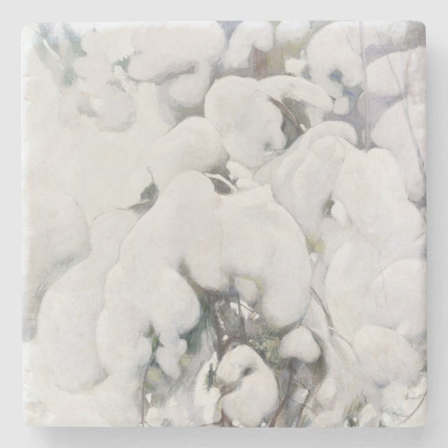 Schneebedeckte Pinienwälder (von Pekka Halonen) Steinuntersetzer (Vorderseite)