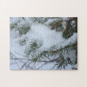 Schneebedeckte Pinienwälder Winterlandschaft Puzzle
